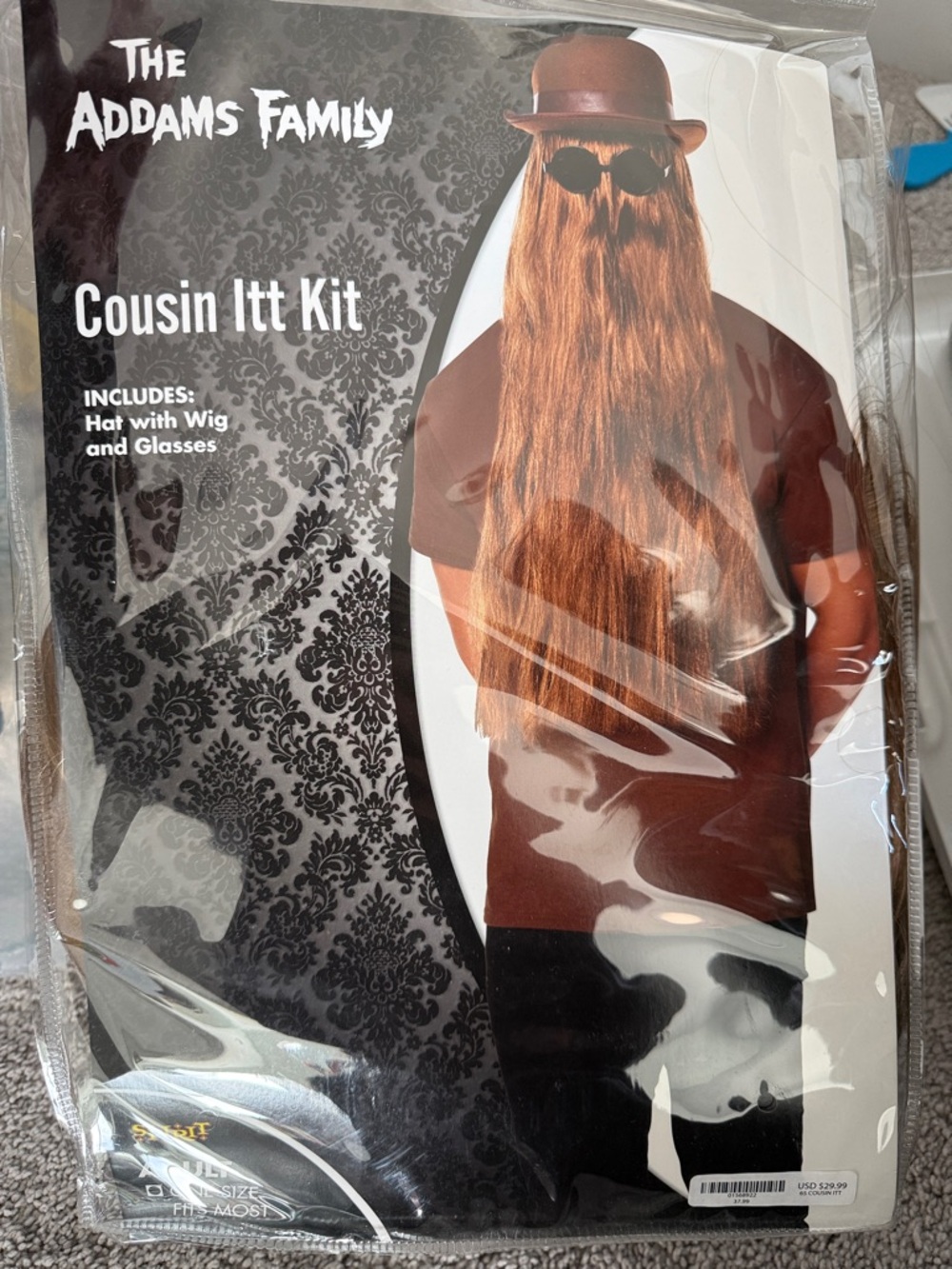 The Addams Family Cousin Itt Kit - Long Brown Wig with Hat and Glasses